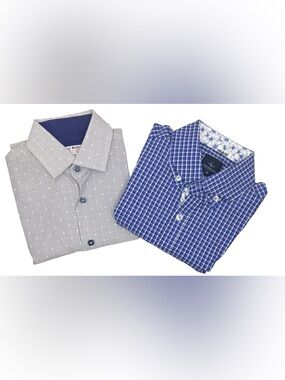 2- Dress Shirts Tailorbyrd Blue and Issac Mizrahi Gray BOYS 10 Check Pattern